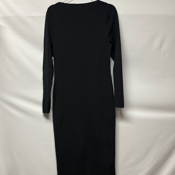 J. Crew Scoop Neck Ribbed Elegant Black Long Sleeve Dress L - Picture 6 of 6